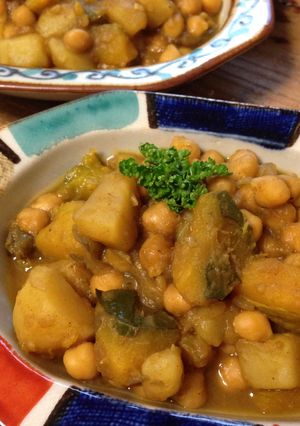 A picture of Chickpea Curry with Butternut Squash and Potatoes .