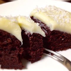 A picture of From Scratch Chocolate Cake with Cream Cheese Frosting.