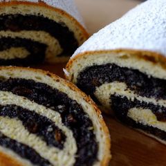 A picture of Mohnstriezel (German Poppy Seed Roll).