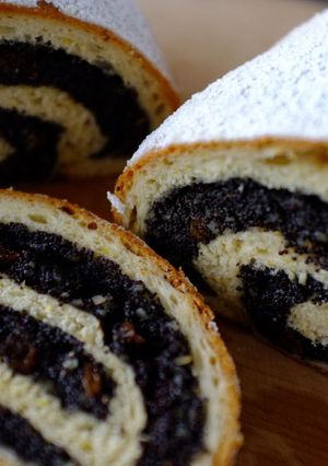 A picture of Mohnstriezel (German Poppy Seed Roll).