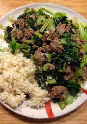 A picture of Ground Bison and Asian Greens Stir-fry.