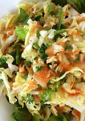 A picture of Cabbage "Slaw" with Spicy Onion Vinaigrette.