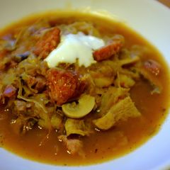 A picture of Kapustnica (Slovakian Sauerkraut & Sausage Soup).