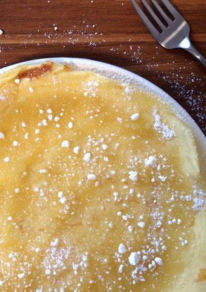A picture of Pfannekuchen (German Pancakes) with Homemade Apple Sauce.