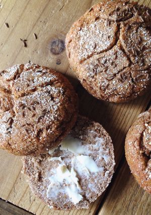 A picture of 100% Whole Grain Rye Sourdough Brötchen (German Rye Rolls).