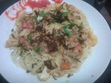 spaghetti campur daging,bunga kol dan creamy sauce 