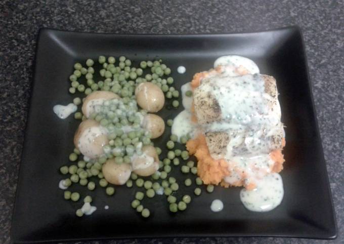 Easiest Way to Prepare Speedy Lemon Grass Cod Loin with Sweet potato, Pearl potato &amp; Petite pois