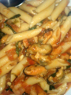 A picture of Seafood pasta in Vodka Sauce.