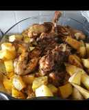 Pollo al horno con papas y batata