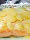 Salmão com batatas gratinadas
