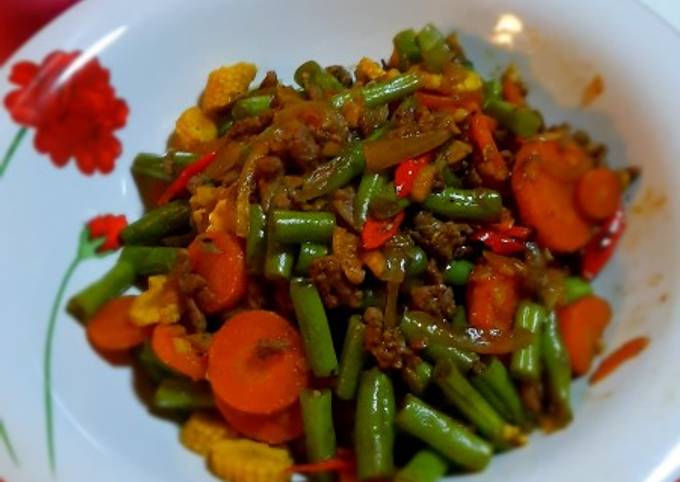 Cara bikin Tumis buncis daging wortel jagung muda Cara bikin Tumis buncis daging wortel jagung muda