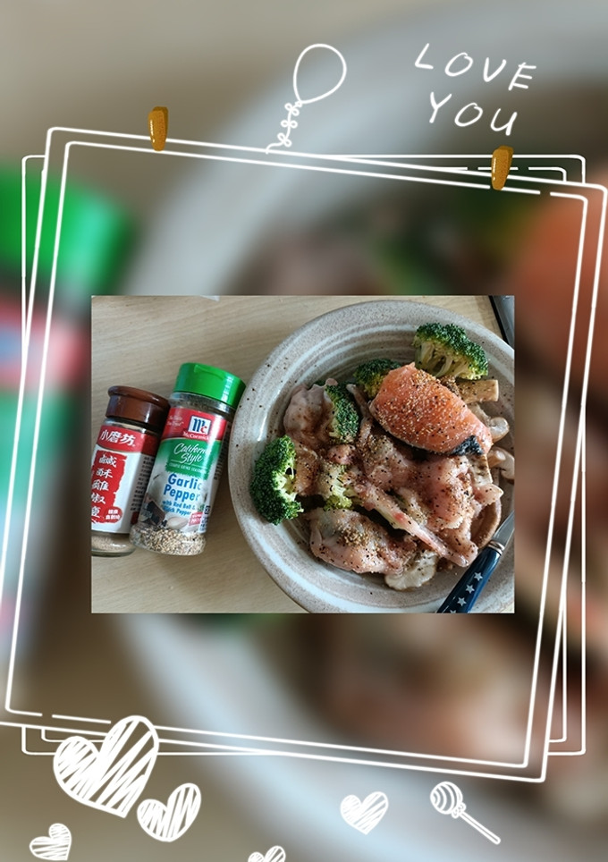 懶人微波料理:鮭魚肉片佐鮮蔬（3分鐘） 的食譜成品照片