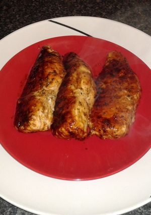 A picture of honey & garlic glazed chicken breast.