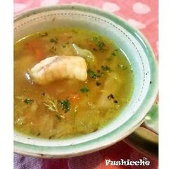 A picture of Stargazer (Monkfish) and Vegetable Soup.