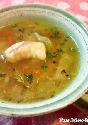 A picture of Stargazer (Monkfish) and Vegetable Soup.