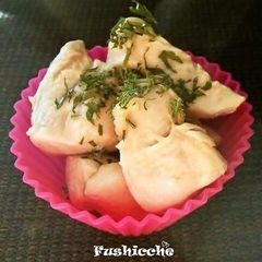 A picture of Steamed Chicken with Mayo-Miso Sauce.