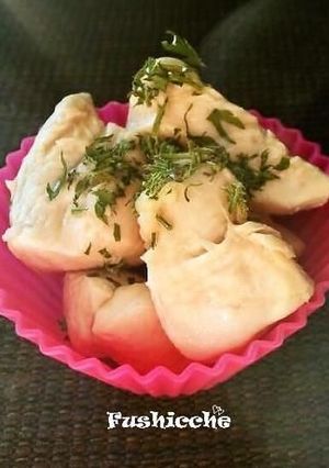 A picture of Steamed Chicken with Mayo-Miso Sauce.