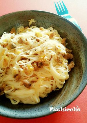 A picture of Somen Noodle Stir Fry with Mackerel and Miso.