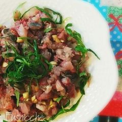 A picture of Aji no Tataki (Chopped Horse Mackerel Sashimi).