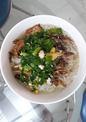 Hình của món Bún cá rô, rau cải.