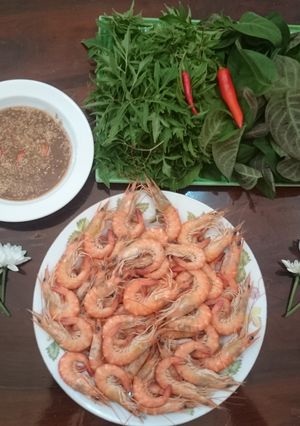 Hình của món Gỏi tôm lá mơ miền biển.
