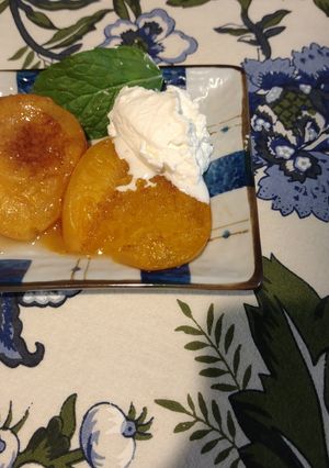 A picture of Apricots baked with brown sugar cinnamon butter sauce.