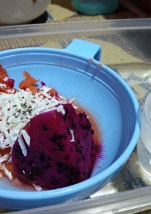 Foto resep Mpasi 9m+ pure buah naga dan pepaya (anti konstipasi/bab keras)