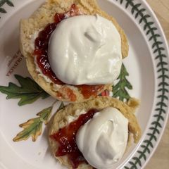 A picture of Classic Scones with Strawberry Jam and Double Cream.