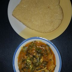 A picture of Oha soup and Eba.