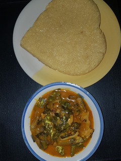 A picture of Oha soup and Eba.