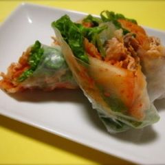 A picture of Pork Shabu-Shabu and Kimchi Spring Rolls.
