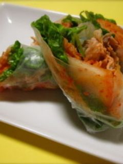 A picture of Pork Shabu-Shabu and Kimchi Spring Rolls.