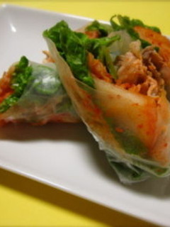 A picture of Pork Shabu-Shabu and Kimchi Spring Rolls.