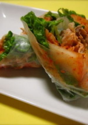 A picture of Pork Shabu-Shabu and Kimchi Spring Rolls.