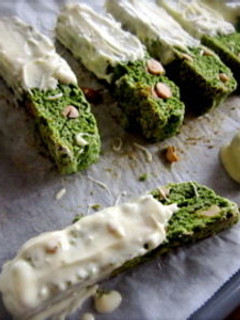 A picture of Matcha Green Tea and White Chocolate Biscotti.