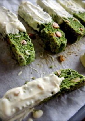 A picture of Matcha Green Tea and White Chocolate Biscotti.