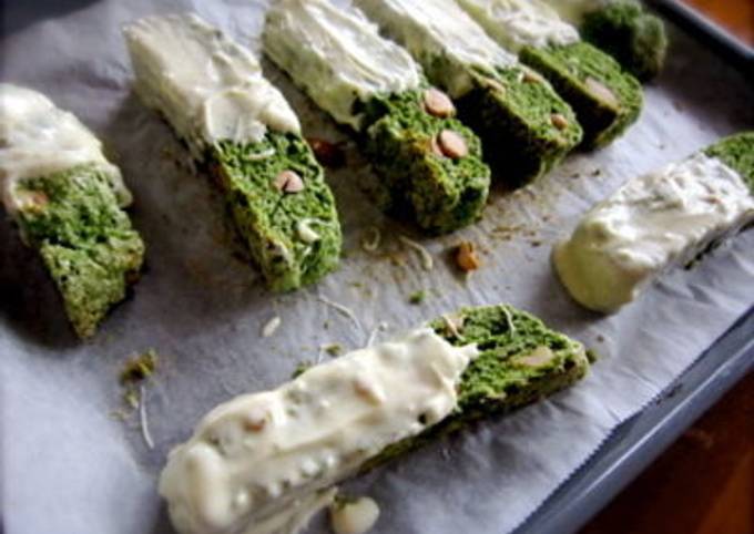 Matcha Green Tea and White Chocolate Biscotti