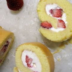 A picture of Strawberry Roll Cake with Mascarpone Cream.