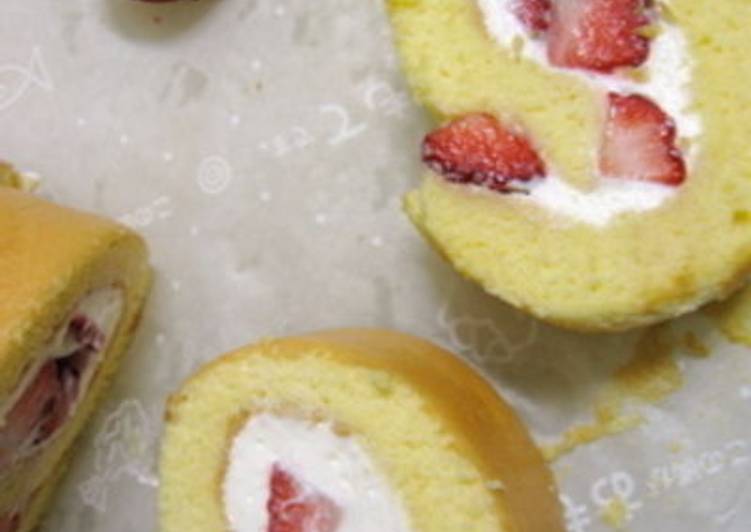 Recipe of Super Quick Strawberry Roll Cake with Mascarpone Cream