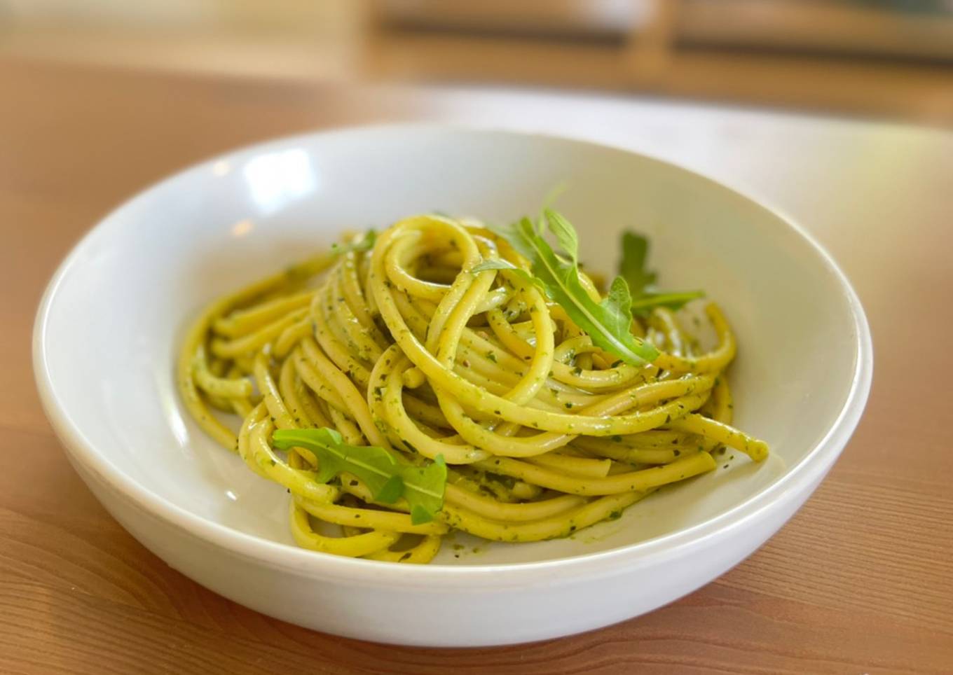 Salad leaves pesto pasta with yogurt (under 30-minute meal!)