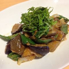 A picture of Miso stir-fry with eggplant & Green bell pepper.