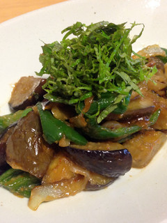 A picture of Miso stir-fry with eggplant & Green bell pepper.
