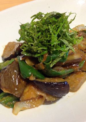 A picture of Miso stir-fry with eggplant & Green bell pepper.