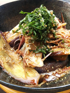 A picture of Ponzu & Ume Sauce with Eggplants.