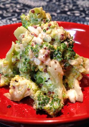 A picture of Broccoli Salad with Mustard-Mayo Sauce.