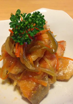 A picture of Salmon Nanban (Escabeche).