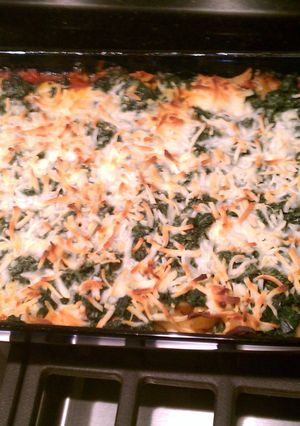 A picture of beef pasta florentine.
