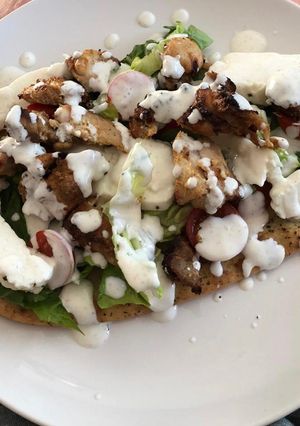 A picture of Chicken and Halloumi Naan Breads.