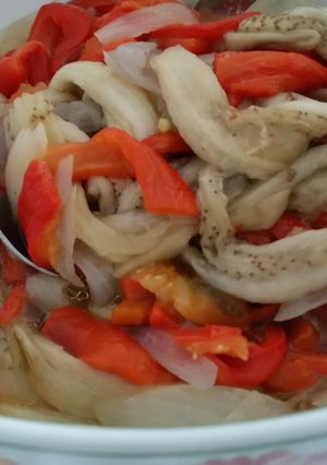A picture of Roasted Red Pepper, Aubergine and Onion Salad (Escalivada).