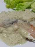 Baked salmon in blue cheese creamy paradise